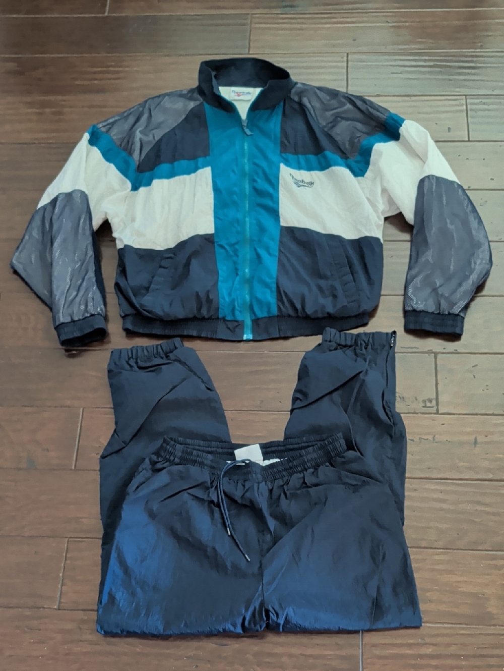 Vtg 90s Reebok Vector Tracksuit Set Medium Nylon Lined Windbreaker Jacket Pants